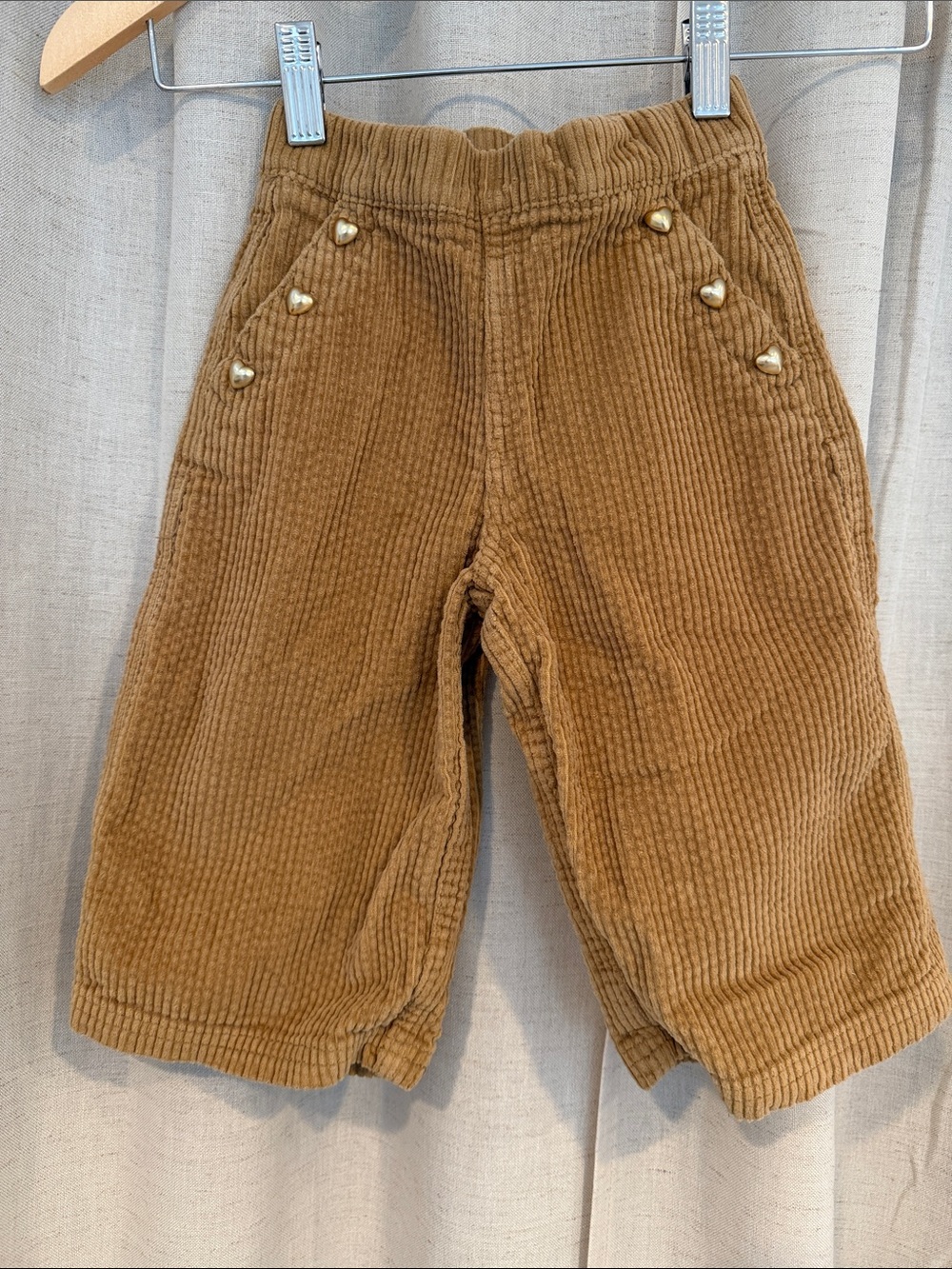 Old Navy Corduroy Wide Leg Pull-On Baby in Tan with Heart Buttons 18-24m
